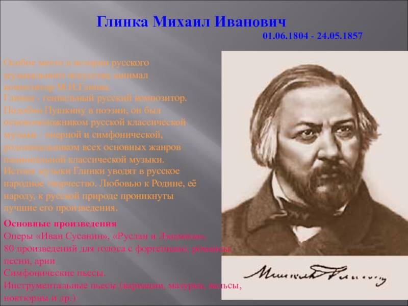 Глинка михаил иванович — краткая биография композитора