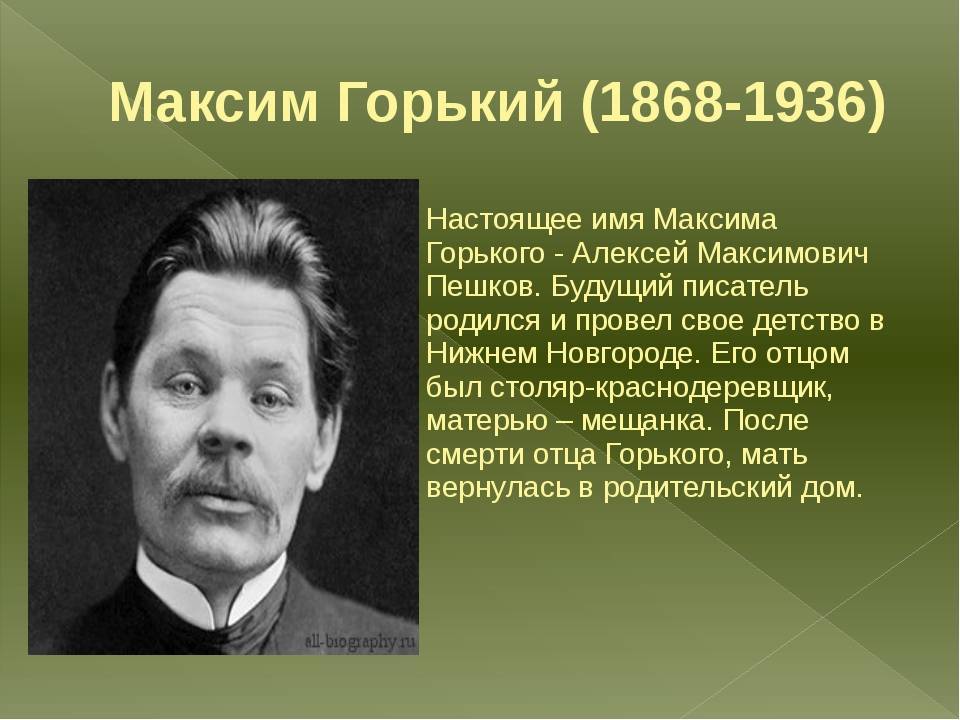 Максим горький – биография кратко: кем он был, каково его настоящее имя и где родился писатель | tvercult.ru