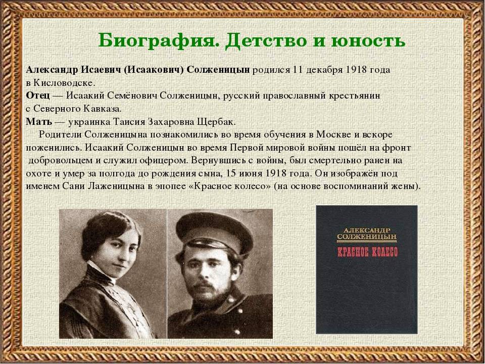 Краткая биография солженицына интересные факты творчества александра исаевича по датам