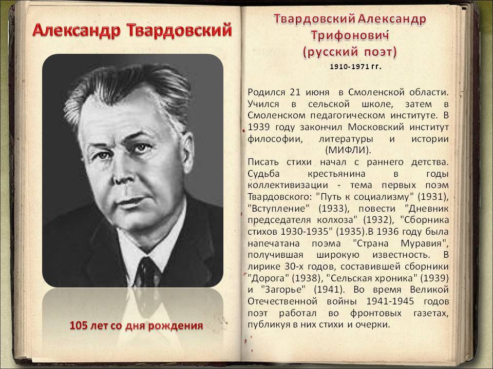 План по биографии твардовского 8 класс